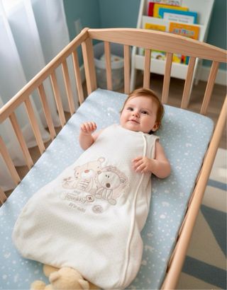Saco de dormir infantil beige con osito y león