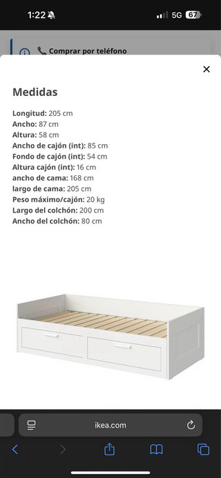 Cama nido Ikea Brimnes 80x200