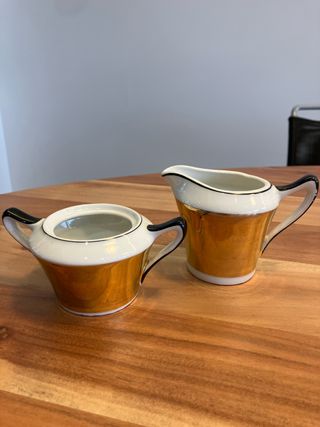 Azucarero y lechera antiguos dorados