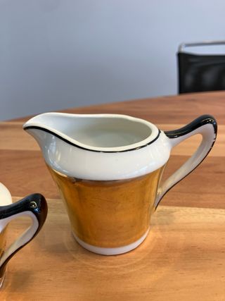 Azucarero y lechera antiguos dorados