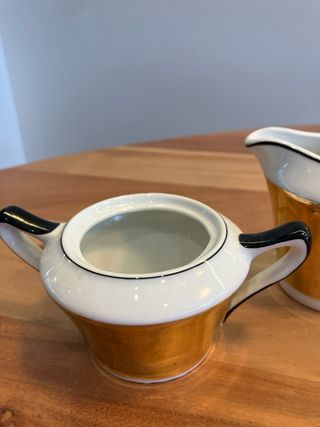 Azucarero y lechera antiguos dorados