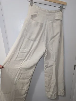 Pantalón ancho lino beige