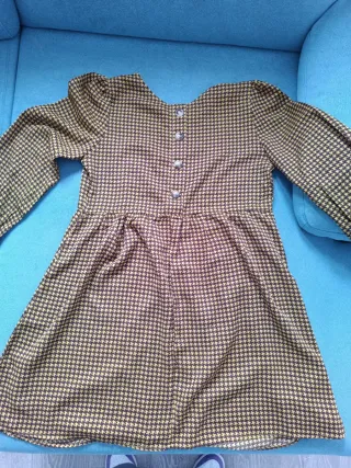 Vestido estampado cuadros manga larga