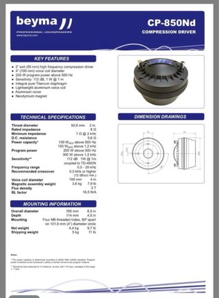 Motor de Agudos Beyma CP850ND NUEVOS EN SU CAJA