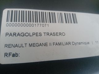 RENAULT MEGANE II FAMILIAR Dynamique PARAGOLPES TRASERO