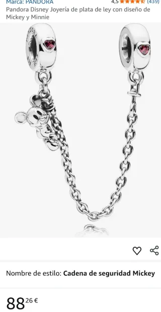 Cadena Seguridad Pandora x Disney Mickey.