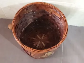 Macetero de mimbre y madera , cubre maceta plantas