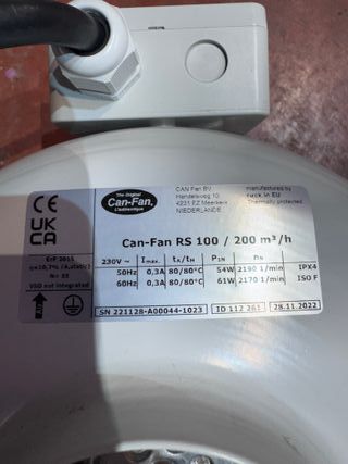 Extractor Intractor 100mm Cultivo Interior 200m3h