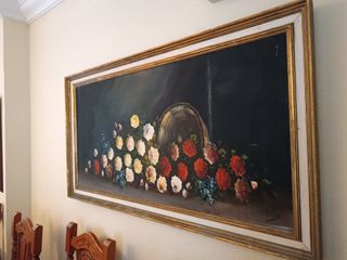 Cuadro Bodegón Antiguo Flores Cesta Grande