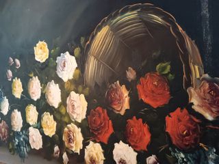 Cuadro Bodegón Antiguo Flores Cesta Grande