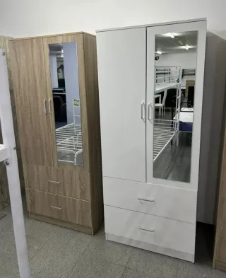 Armario 2 puertas con espejo y 2 cajones