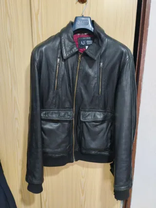 Cazadora Piel Armani Jeans Negra corte ingles