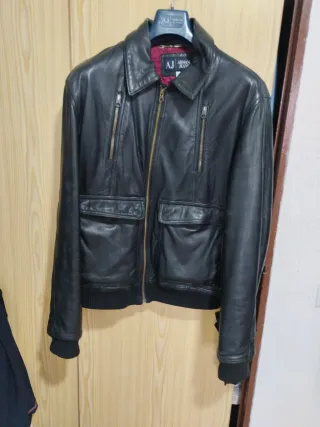 Cazadora Piel Armani Jeans Negra corte ingles