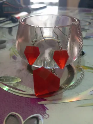 Parure collana e orecchini rossi