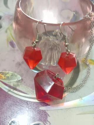 Parure collana e orecchini rossi