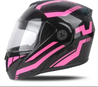 Casco Moto Modular Negro y Rosa