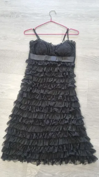 Vestido negro fiesta volantes encaje talla L