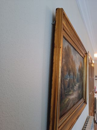 Cuadro antiguo paisaje marco dorado