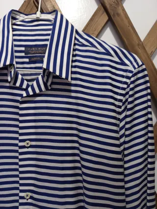 Camisa Rayas Azul y Blanca Zara Hombre