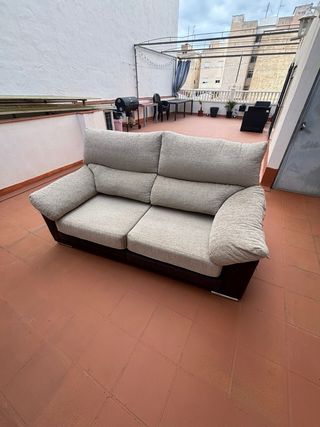 Sofá de 2 plazas tela beige y marrón