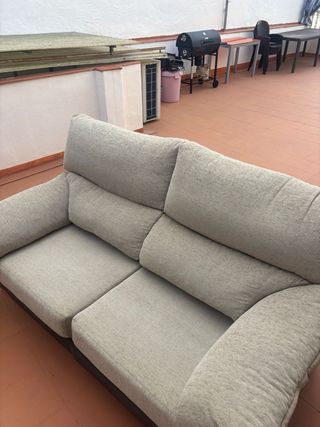 Sofá de 2 plazas tela beige y marrón