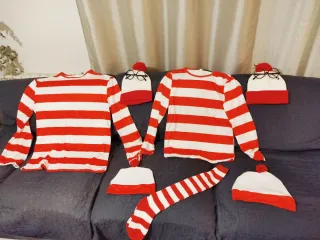 Lote Disfraz Wally Niño/Adulto Rayas Rojas y Blanc