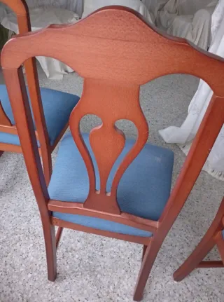 Sillas de comedor madera y tela azul