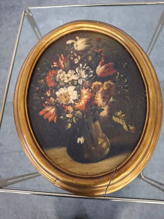 Cuadro Ovalado Jarrón Flores Dorado