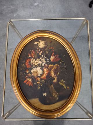 Cuadro Ovalado Jarrón Flores Dorado