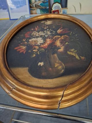 Cuadro Ovalado Jarrón Flores Dorado