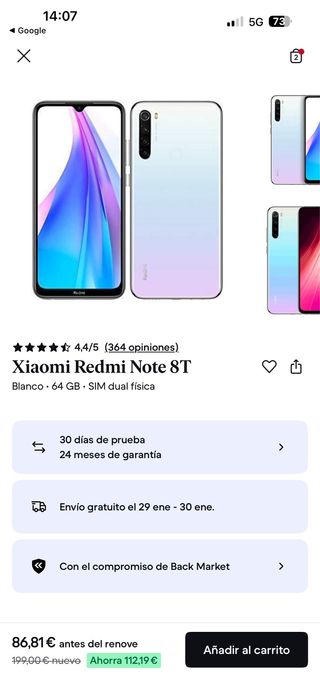 Xiaomi Redmi Note 8T 64GB Blanco