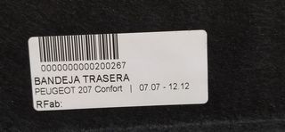 PEUGEOT 207 Confort BANDEJA TRASERA