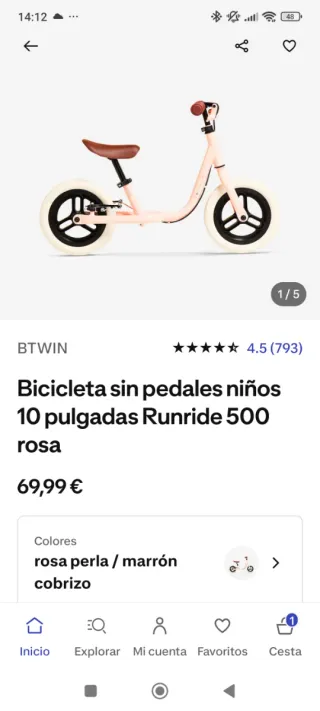 Bici sin pedales Btwin con freno y caballete