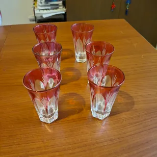 6 Bicchierini Liquore Vintage Incisi fucsia