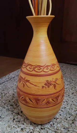 Jarrón cerámica naranja amarillo texturas 45 alto