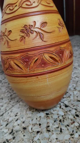 Jarrón cerámica naranja amarillo texturas 45 alto