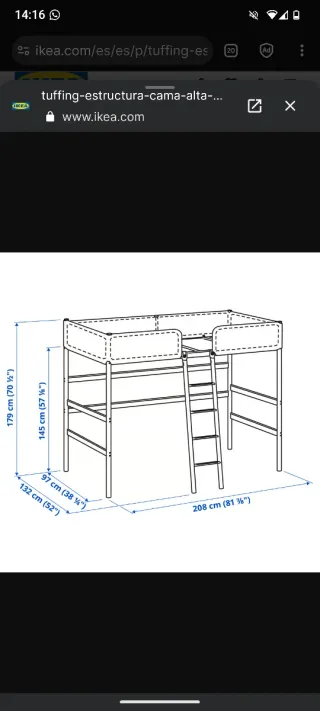 Estructura Cama Alta Ikea TUFFING Gris