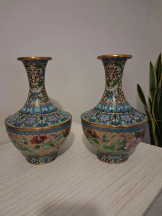 2 Jarrones Chinos Cloisonné Florales