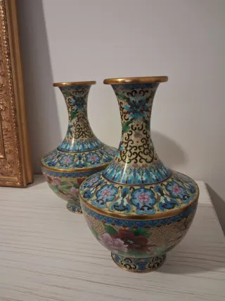 2 Jarrones Chinos Cloisonné Florales