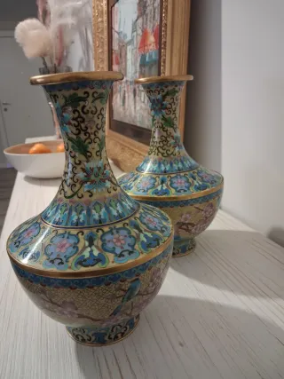 2 Jarrones Chinos Cloisonné Florales