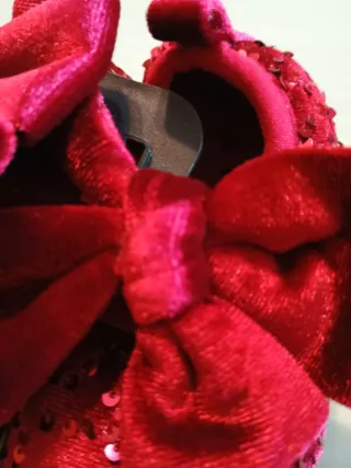 Scarpine neonata rosse con paillettes e fiocco