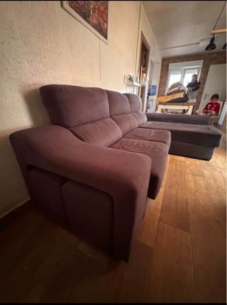 Sofá Cheslong Gris Tela Buen Estado