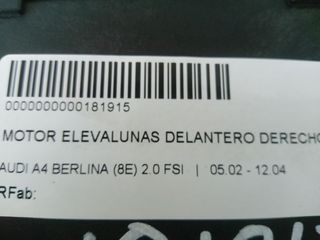 AUDI A4 BERLINA (8E) 2.0 MOTOR ELEVALUNAS DELANTERO DERECHO