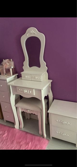 Tocador blanco madera con espejo y cajones