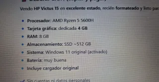 HP Victus 15 Ryzen 5 5600H 8GB RAM SSD 512GB