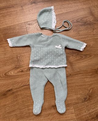 Conjunto polaina bebé verde lunares