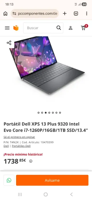 DELL XPS 9320 I7 1260P 16 RAM 512 SSD NVME
