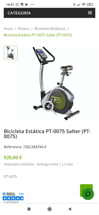 Bicicleta Estática Salter STR PT-0075. PVP 500€