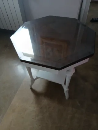 Mesa auxiliar octogonal cristal y madera