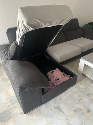 Sofá Chaiselongue Tela Gris y Beige